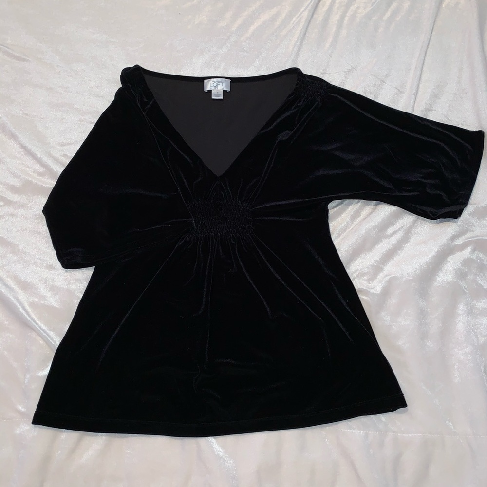 Ann Taylor Loft black velvet 3/4 sleeve top.